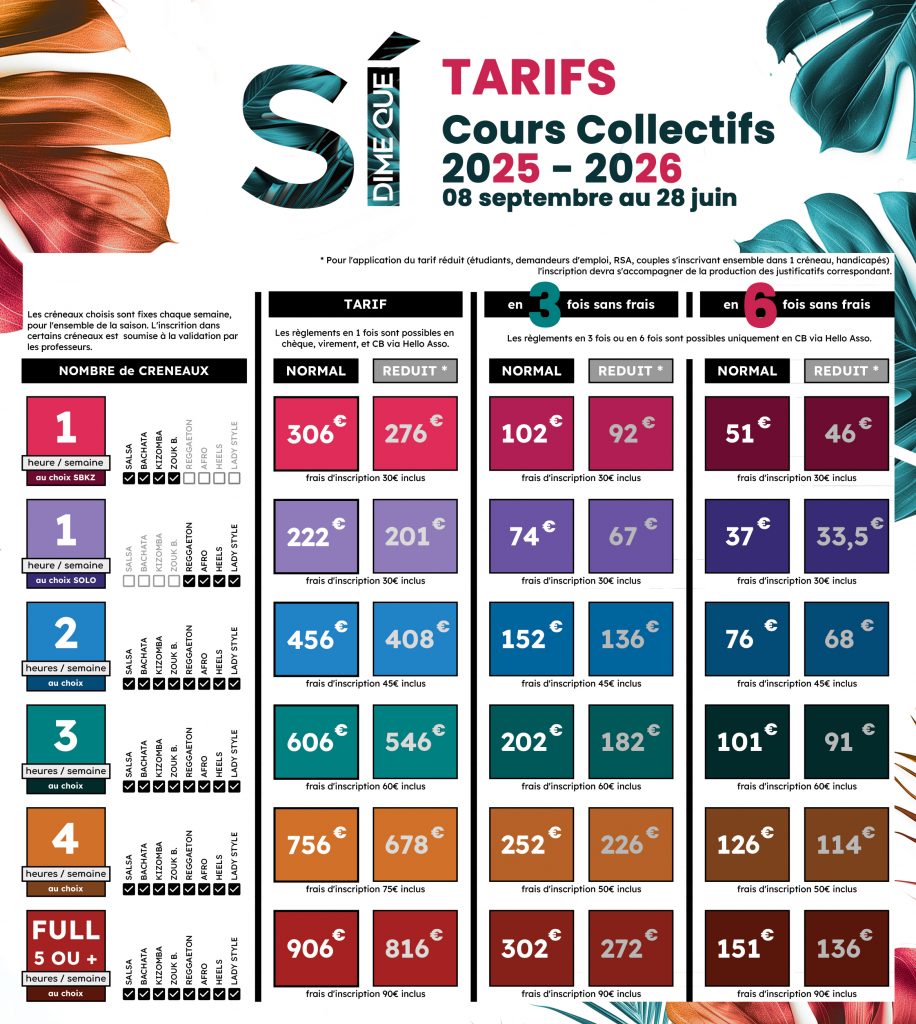 Tarif Cours Salsa Bachata Kizomba Zouk 